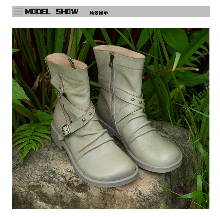 Autumn Street Queen: Nubuck Rivet Lace-Up Ankle Boots – Wild Meets Refined Elegance