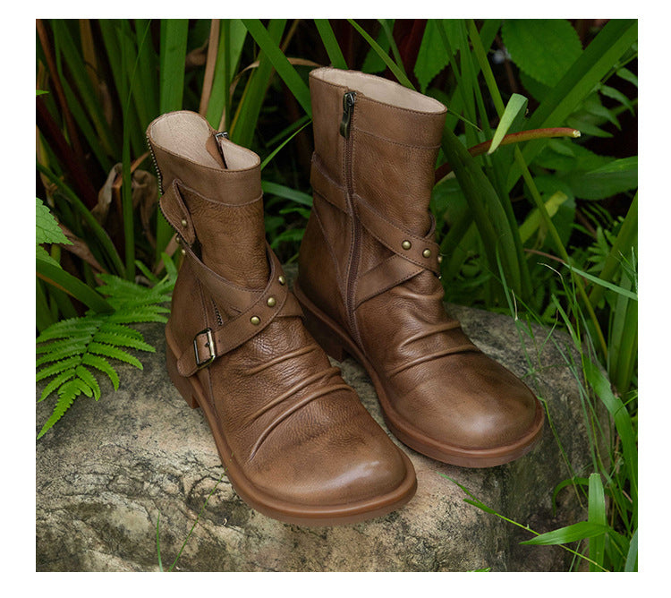 Autumn Street Queen: Nubuck Rivet Lace-Up Ankle Boots – Wild Meets Refined Elegance