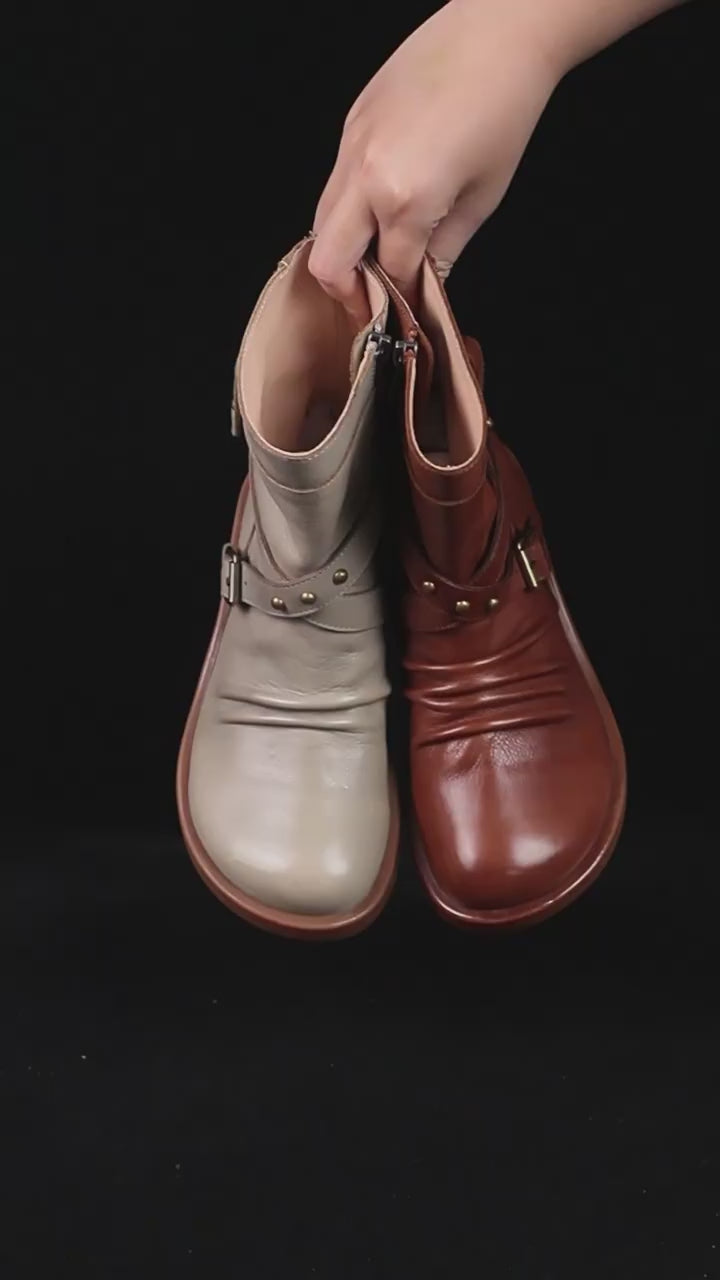 Autumn Street Queen: Nubuck Rivet Lace-Up Ankle Boots – Wild Meets Refined Elegance